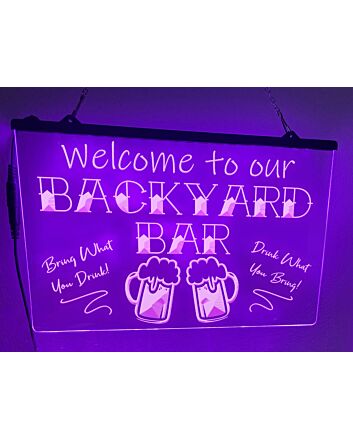 Welcome To Our Backyard Bar Hanging Neon Sign