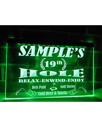19th Hole Personalized Hanging Neon Sign
