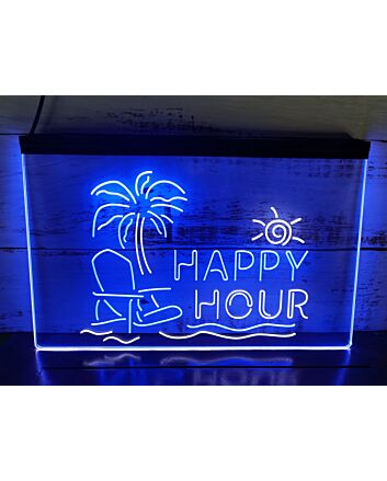 Happy Hour Bar Two Tone Hanging Neon Sign