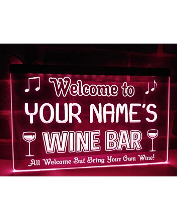 Welcome to My Wine Bar Personalized Hanging Neon Sign