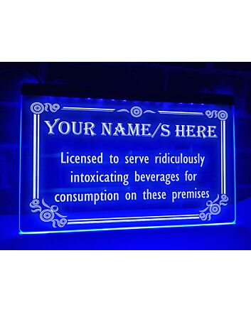 Licensed To Serve Intoxicating Beverages Personalized Hanging Neon Sign
