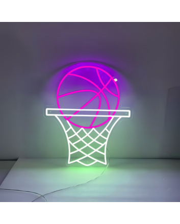 Basketball on Hoop Neon Sign