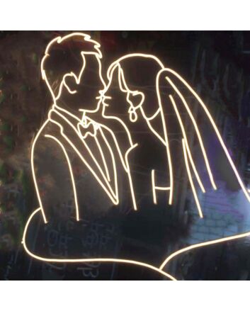 Suit and Veil Bride and Groom Kiss Neon Sign