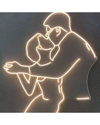 Romantic Wedding Couple Holding Hands and Kissing Neon Sign