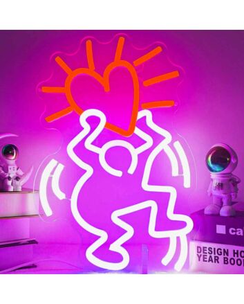 Single Abstract Figure Holding Heart Neon Light