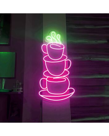 Stacked Coffee Cups Neon Sign