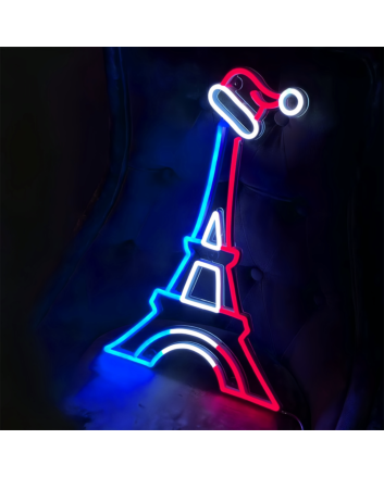 Eiffel Tower with Santa Hat Neon Sign