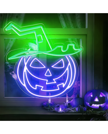 Halloween Pumpkin with Hat Neon Sign