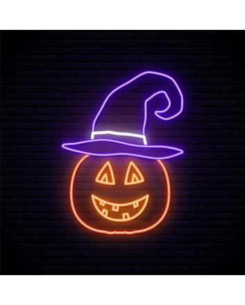 Halloween Pumpkin with Hat and Smile Neon Sign