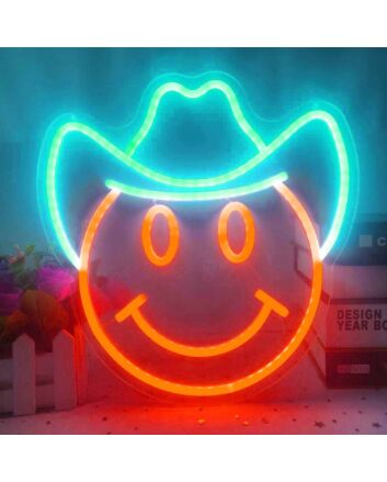 Smiley Face with Cowboy Hat Neon Sign