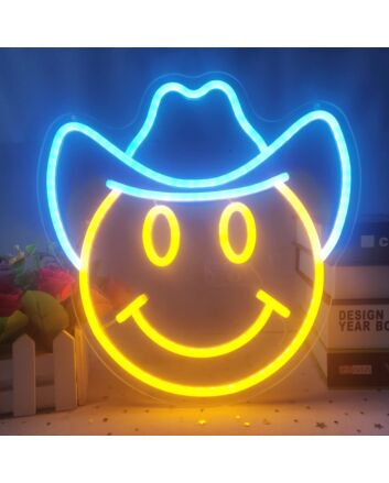 Smiley Face with Cowboy Hat Neon Sign