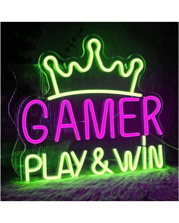 Play &amp; Win Gamer King Crown Game Neon Sign