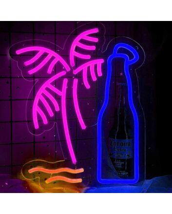 Beer Bottle Palm Tree Bar Neon Sign