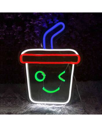 Cute Bubble Tea Ice Cream Adorable Neon Sign