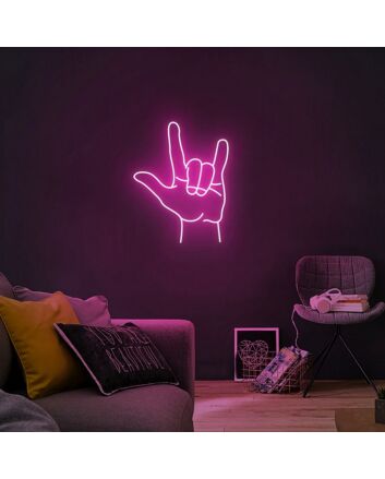 Rock N Roll Hand Gesture Neon Sign for Music Lovers and Studios