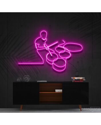 Drummer Line Art Neon Sign for Music Lovers and Artistic Decor