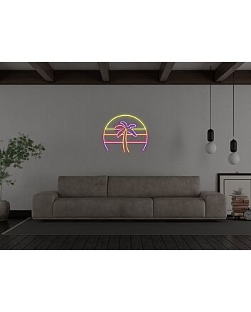 Palm Tree Retro 80S Sunset Neon Sign for Tropical and Retro Decor