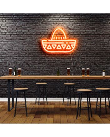 Cartoon Mexican Hat Sombreros Neon Sign for Festive and Fun Spaces
