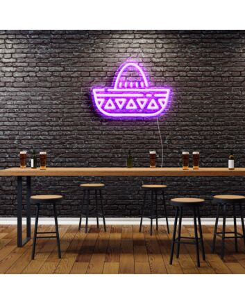 Cartoon Mexican Hat Sombreros Neon Sign for Festive and Fun Spaces