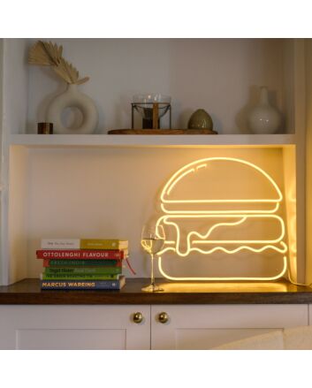 Gold Burger Neon Sign MNE11065 for Food Lovers and Dining Areas