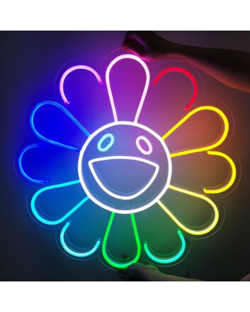 Rainbow Sunflower Wall Decor Neon Sign for Whimsical and Positive Spaces
