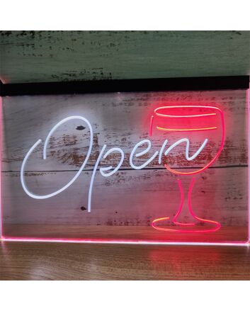 Open Wine Glass Cocktails Dual LED Neon Sign for Bars and Social Spaces