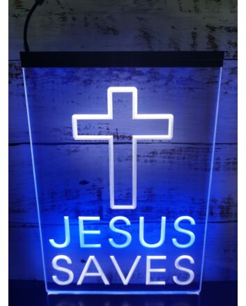 Cross Jesus Dual LED Neon Sign for Religious and Spiritual Spaces