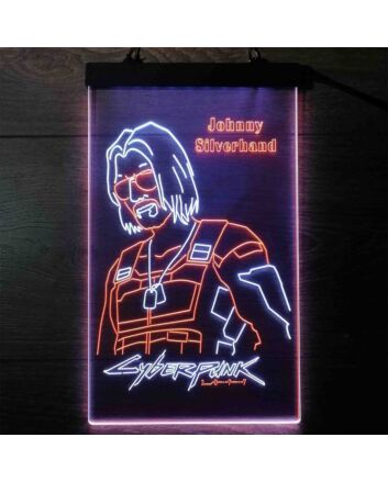 Cyberpunk Johnny Silverhand Dual LED Neon Sign for Gaming and Sci-Fi Fans