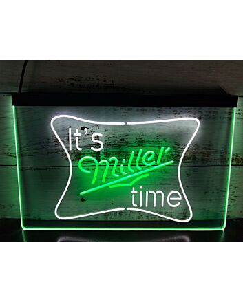 Miller It&#039;s Miller Time Dual LED Neon Sign for Beer Lovers and Bars