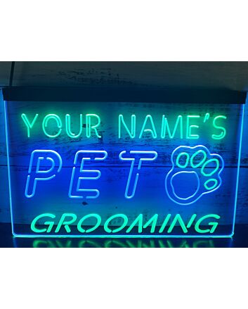 Name Personalized Custom Pet Grooming Paw Print Bar Beer Dual LED Neon Sign for Personalized Decor