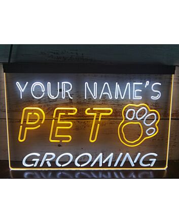 Name Personalized Custom Pet Grooming Paw Print Bar Beer Dual LED Neon Sign for Personalized Decor