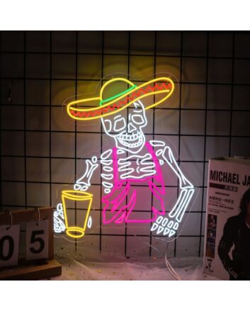 Skeleton Tequila Custom Neon Sign for Halloween and Party Spaces
