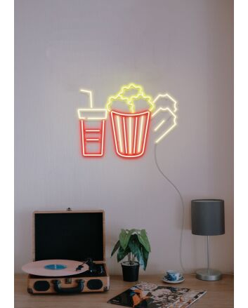 Movie Night Popcorn Neon Sign for Home Theaters and Movie Lovers