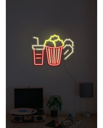 Movie Night Popcorn Neon Sign for Home Theaters and Movie Lovers