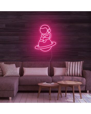 Astronaut Sitting On Planet Neon Sign for Space Enthusiasts