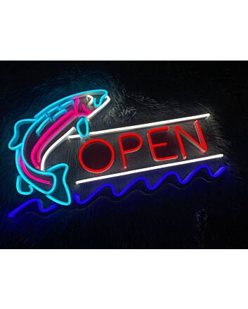 Fish Open Neon Sign for Restaurants and Seafood Lovers