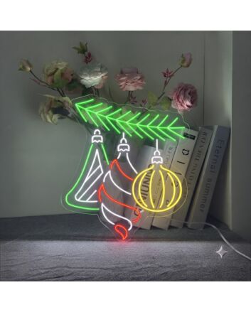 Christmas Baubles Fir Tree Branch Neon Sign for Holiday Decor