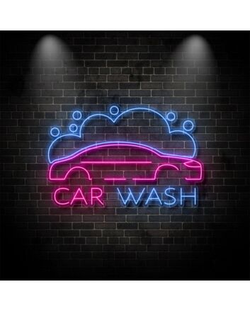 Car Wash With Car And Bubbles Neon Sign for Car Washes and Fun Spaces