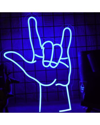 Rock Hand Gesture Neon Sign for Music Lovers
