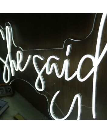 She Said Yes White Neon Sign for Engagement and Celebratory Spaces