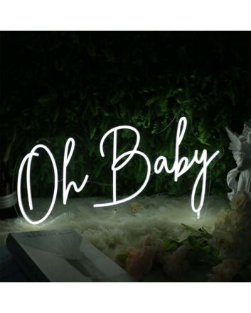Oh Baby White Neon LED Sign for Baby Showers and Celebratory Spaces