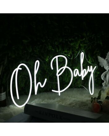 Oh Baby White Neon LED Sign for Baby Showers and Celebratory Spaces