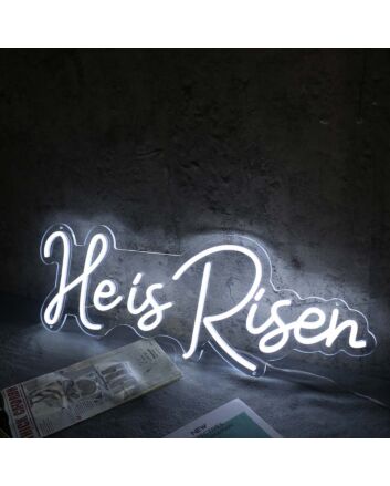 He Is Risen White Neon Sign for Religious and Spiritual Spaces