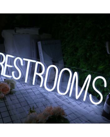 Restrooms White Neon Sign for Businesses and Public Spaces
