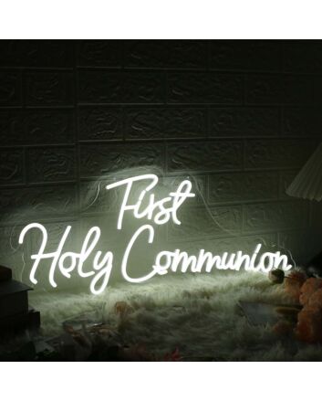 First Holy Communion White Neon Sign for Religious and Spiritual Spaces