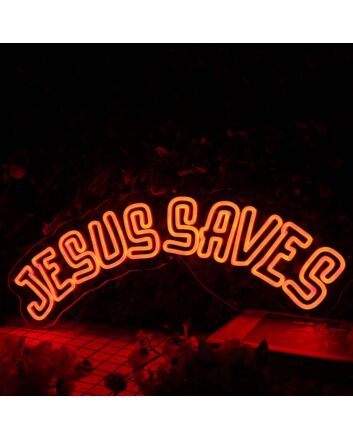 Jesus Saves Orange Neon Sign for Religious and Spiritual Spaces