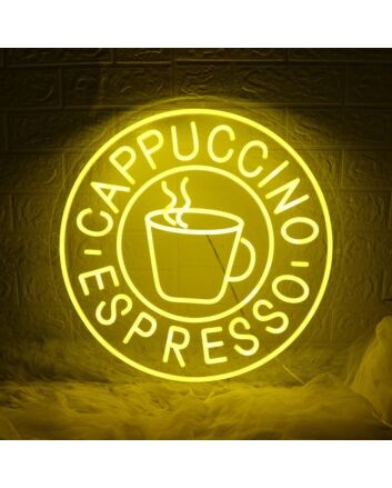 Cappuccino Espresso Yellow Neon Sign for Cafes and Coffee Shops
