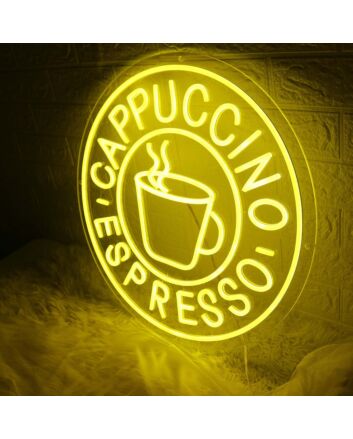 Cappuccino Espresso Yellow Neon Sign for Cafes and Coffee Shops