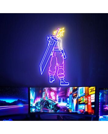Final Fantasy Cloud Strife Art LED Neon Sign for Game Fans