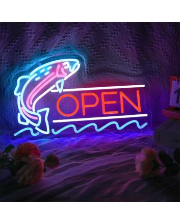 Fish Open Neon Sign for Restaurants and Seafood Lovers